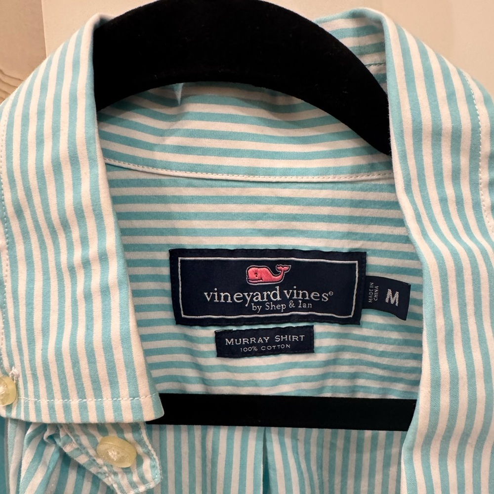 Vineyard Vines Medium Murray Shirt - teal striped.

EUC

No Blemishes.
